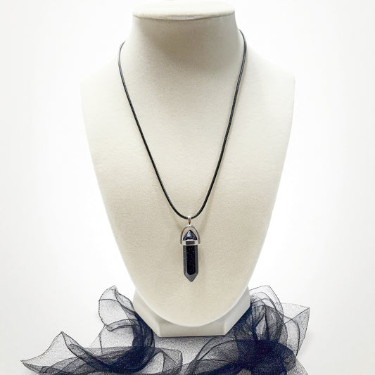 Black Glitter Hexagonal Pointed Stone Necklace