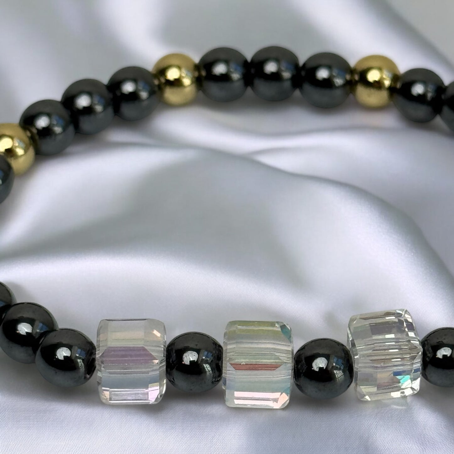 Grey Hematite Harmony Wrist Bracelet/Gold Accents