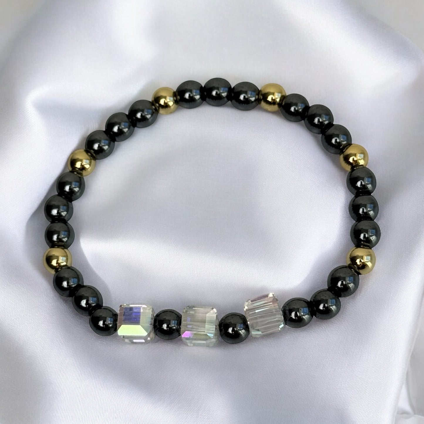 Grey Hematite Harmony Wrist Bracelet/Gold Accents