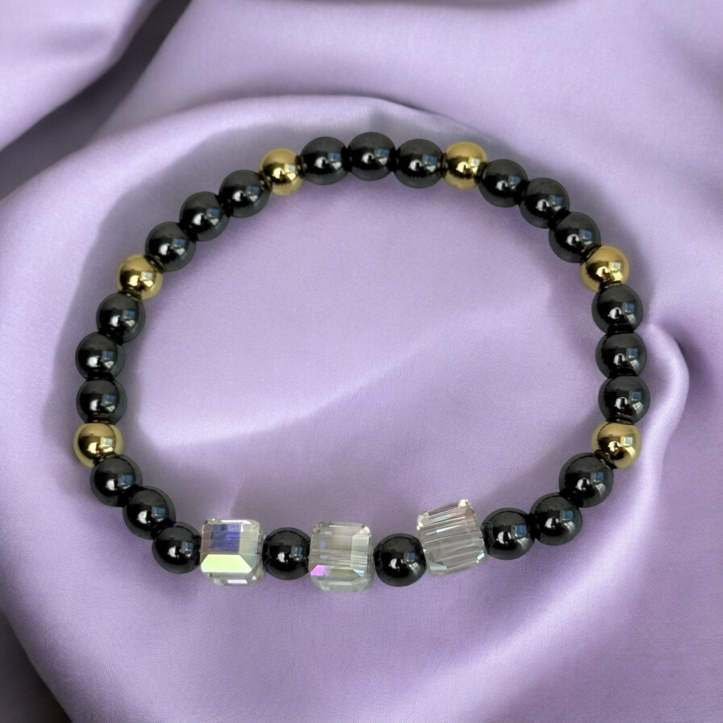 Grey Hematite Harmony Wrist Bracelet/Gold Accents