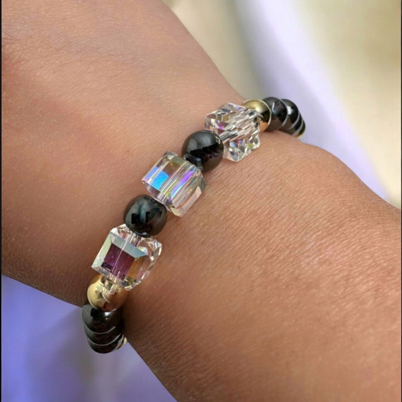 Grey Hematite Harmony Wrist Bracelet/Gold Accents