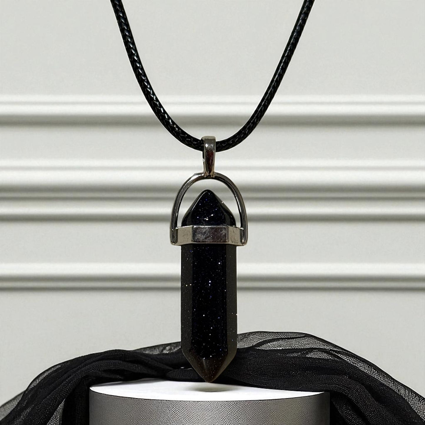 Black Glitter Hexagonal Pointed Stone Necklace