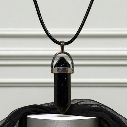 Black Glitter Hexagonal Pointed Stone Necklace