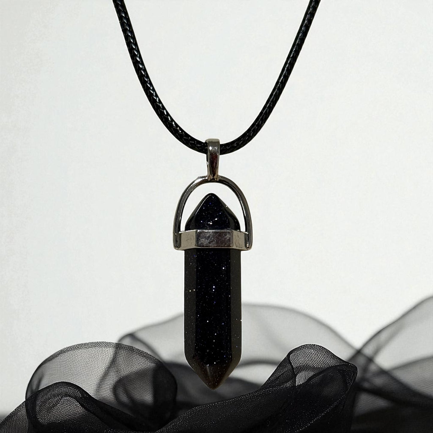 Black Glitter Hexagonal Pointed Stone Necklace