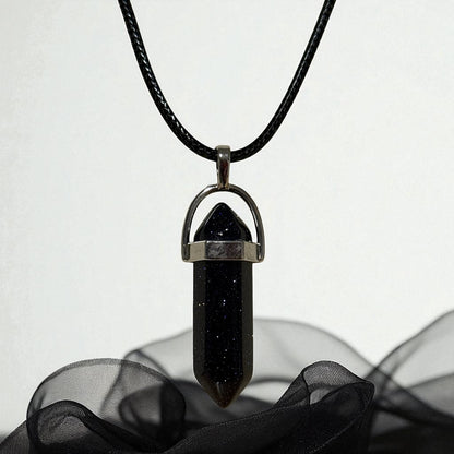 Black Glitter Hexagonal Pointed Stone Necklace